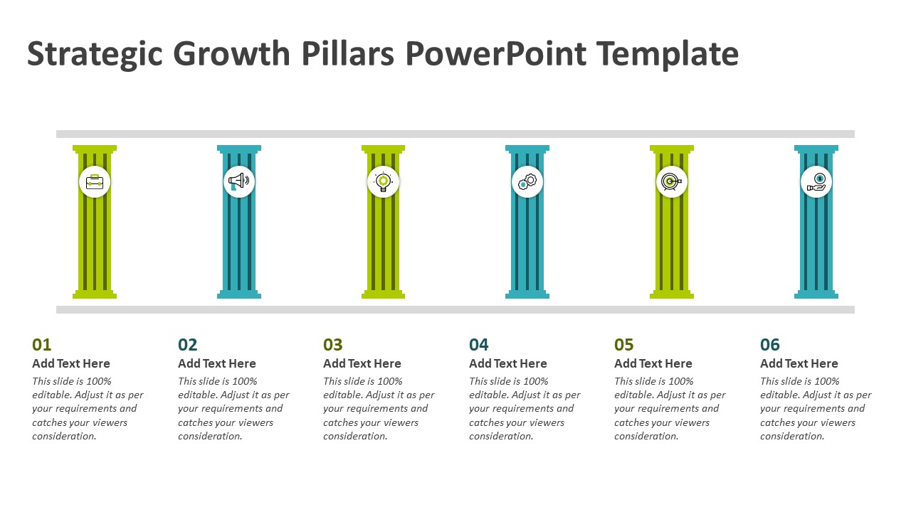 Strategic Growth Pillars PowerPoint Template | Pillars Slide Template