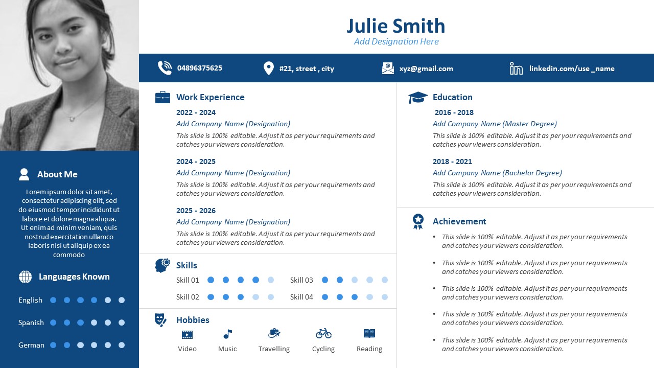 CV Personal Profile PowerPoint Slide | Creative Resume PPT