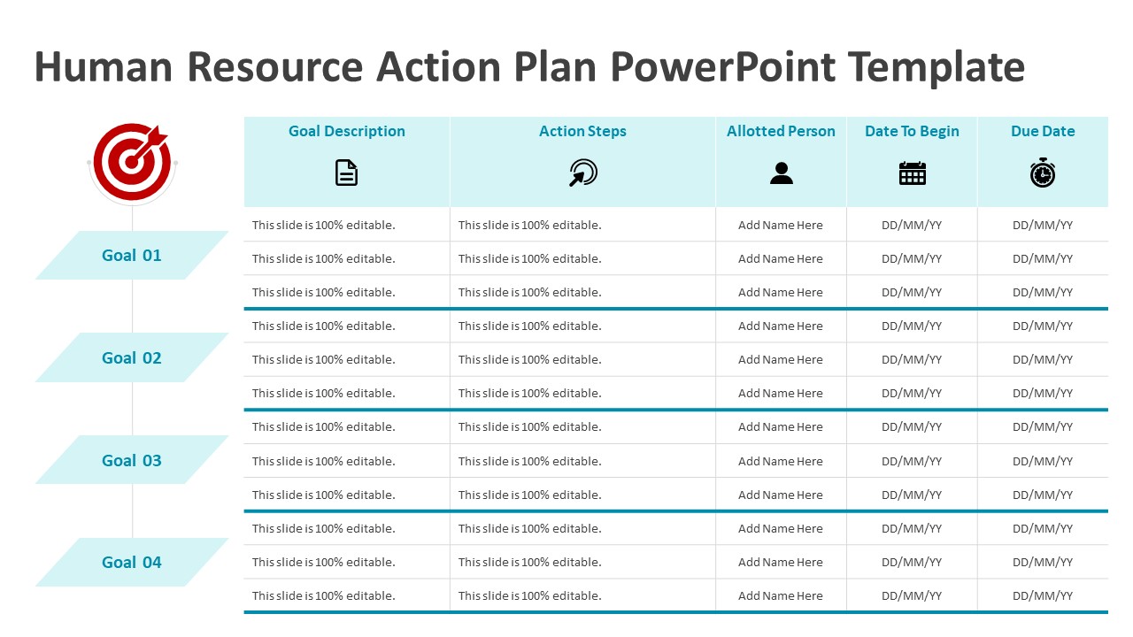 Human Resource Action Plan PowerPoint Template | HRM PPT Template