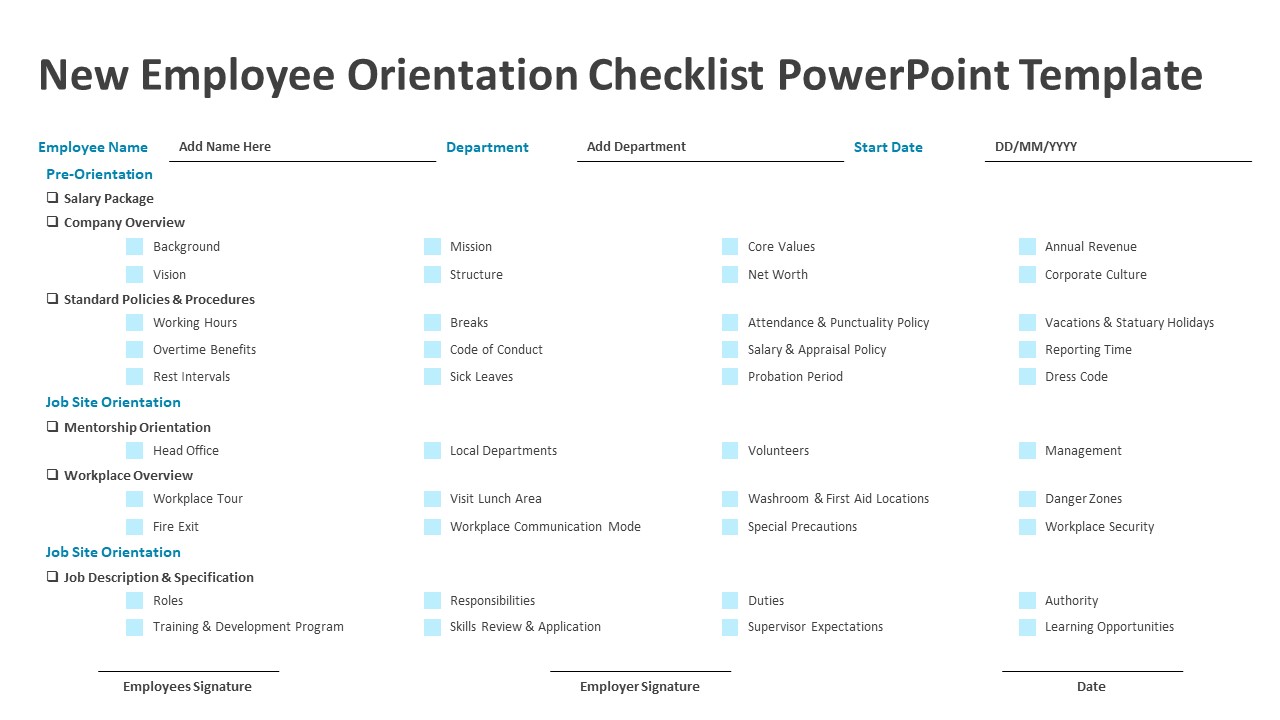 New Employee Orientation Checklist PowerPoint Template | PPT Slides