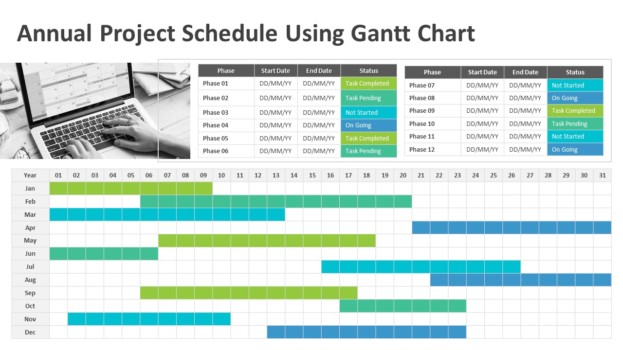 Annual Project Schedule Using Gantt Chart PowerPoint Template