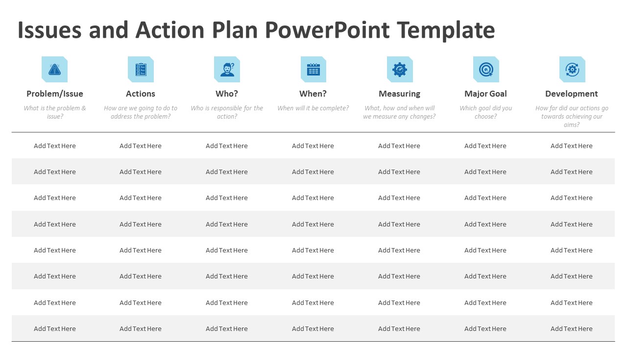 Issues and Action Plan PowerPoint Template | PPT Templates