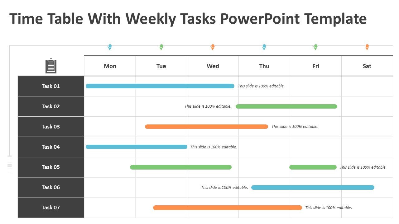 Time Table With Weekly Tasks PowerPoint Template | PPT Slides