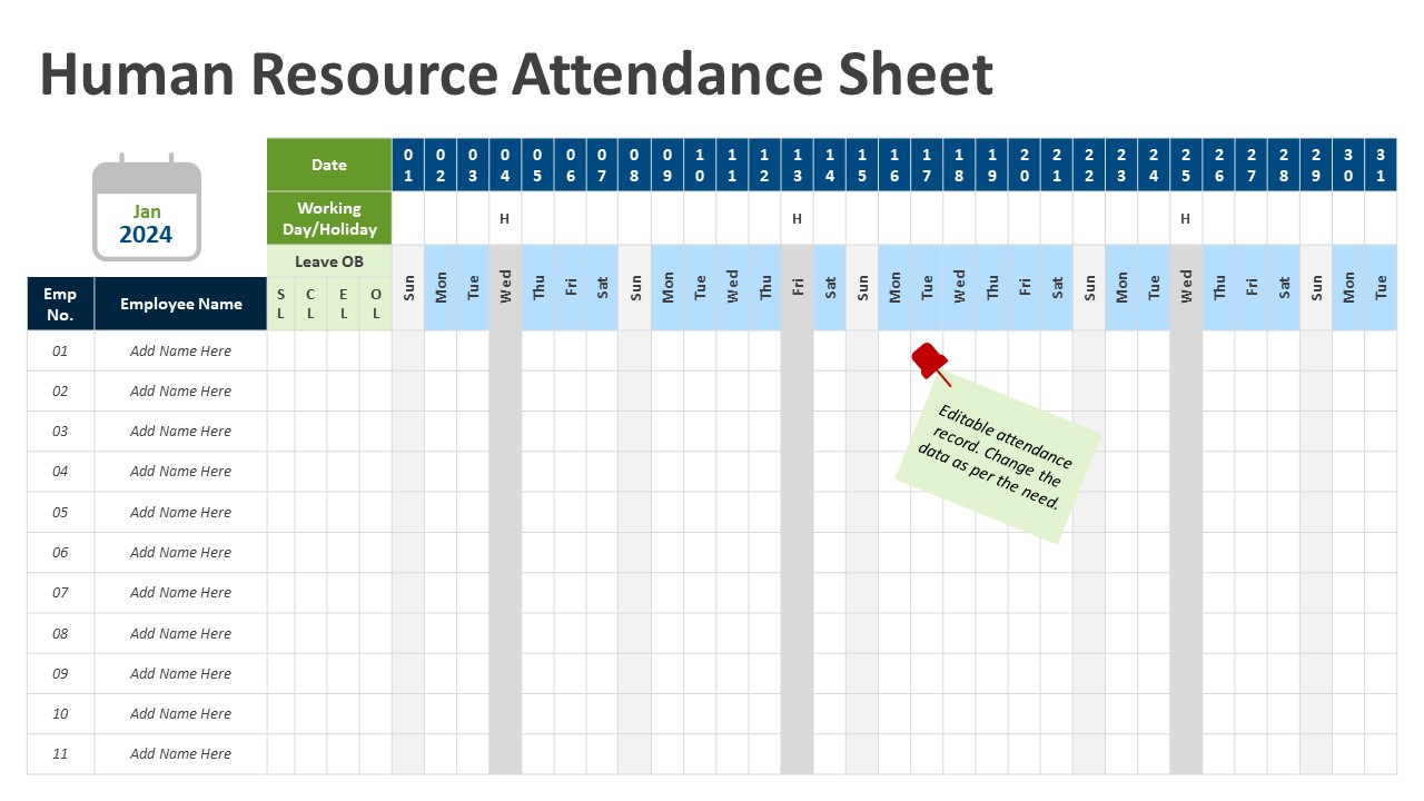 Human Resource Attendance Sheet PowerPoint Template