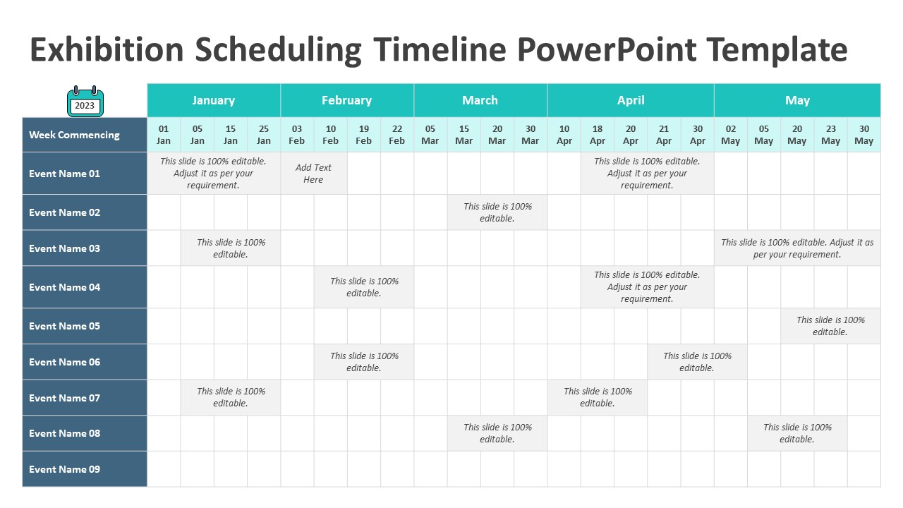 Exhibition Scheduling Timeline Powerpoint Template Ppt Slides